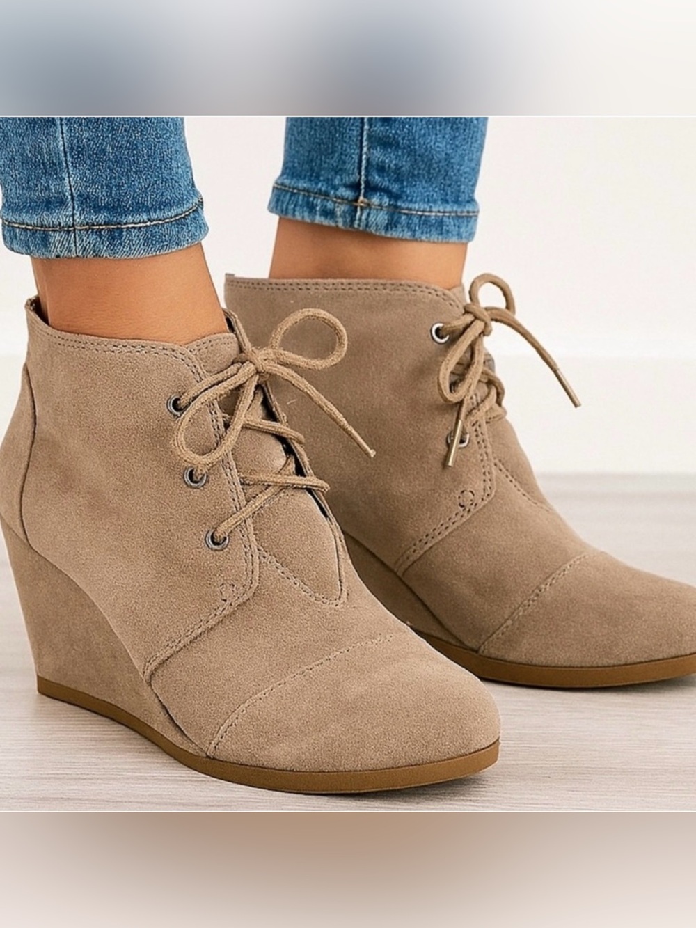 Toms Desert Wedge Lace Up Suede Booties